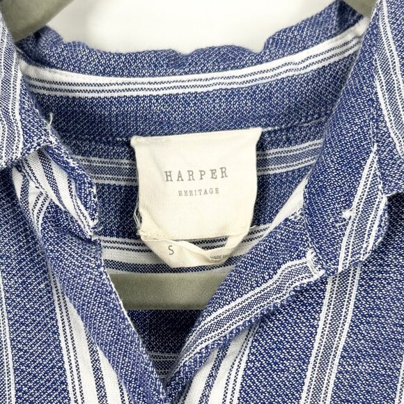 Harper Heritage Blue/White Striped Button Front Tie Waist Shirt Dress - Picture 5 of 6